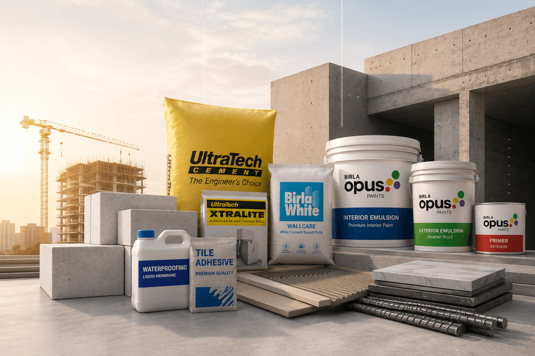 Construction site with building materials